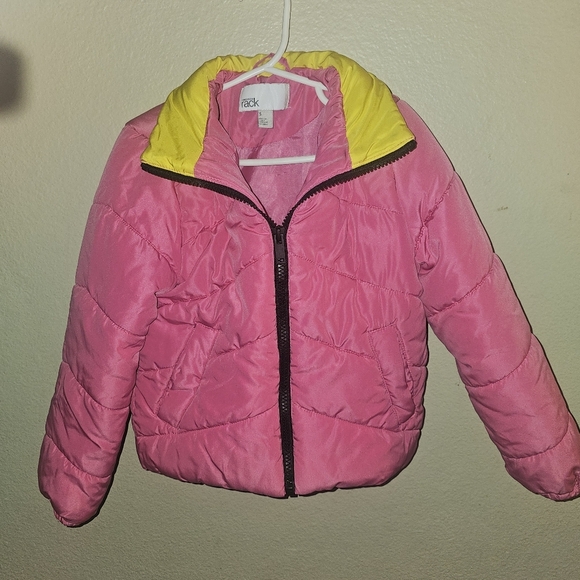 Nordstrom Kids Pink Puffer Coat with Yellow Lining - Picture 2 of 8